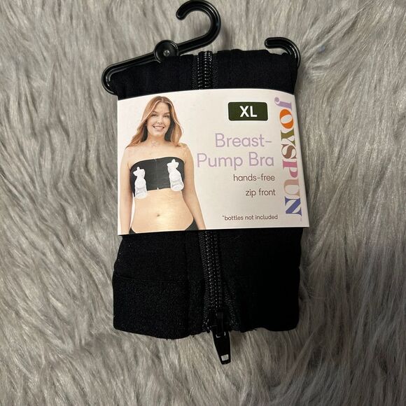 Joyspun Breast Pump Bra Womens Size XL Black‎ Wireless Hands Free Front Zip - Picture 1 of 5